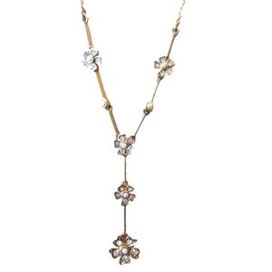 Necklace Y Gold Toned Floral Pearl Rhinestone
